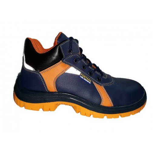 BOTA EM PELE S3 AZUL/LARANJA